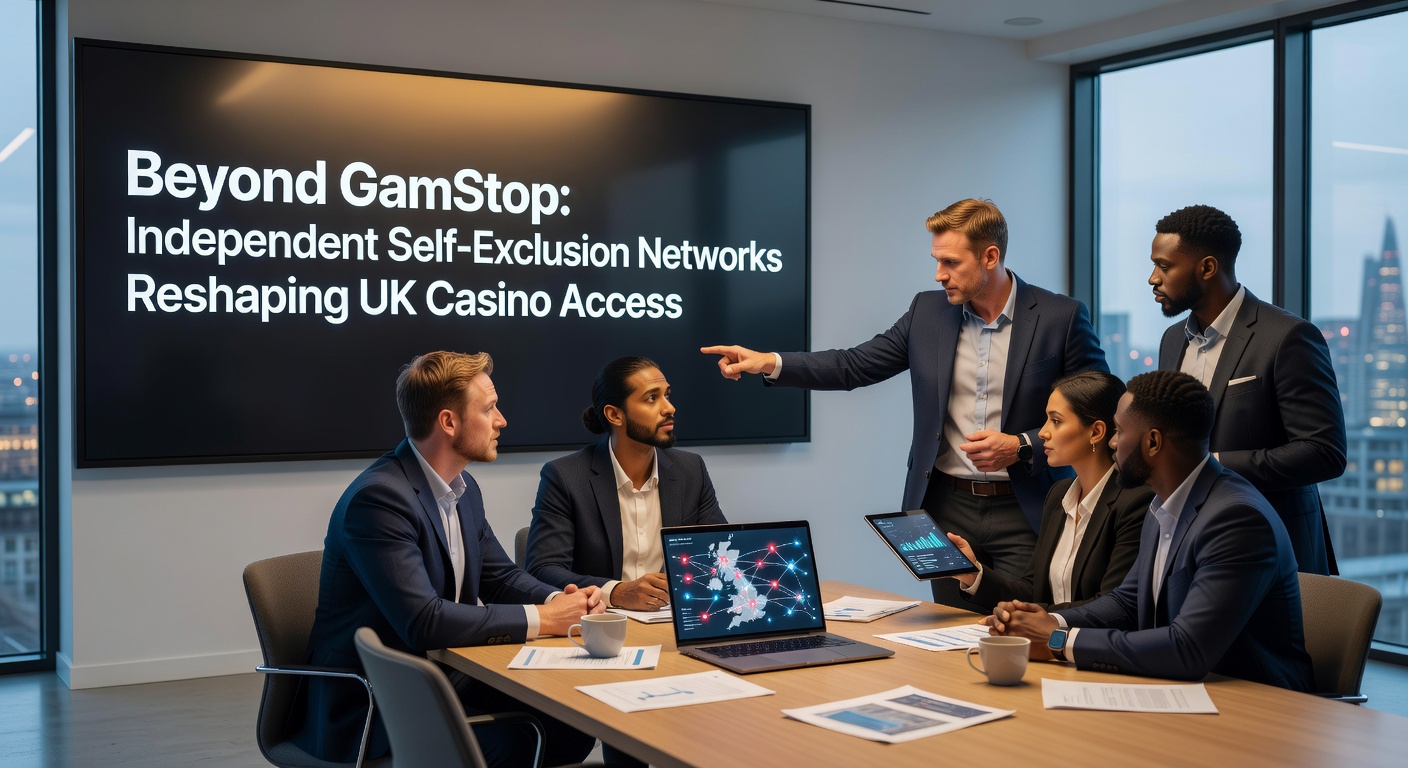 Digital interface showing self-exclusion options on a gambling platform, highlighting independent networks separate from national schemes