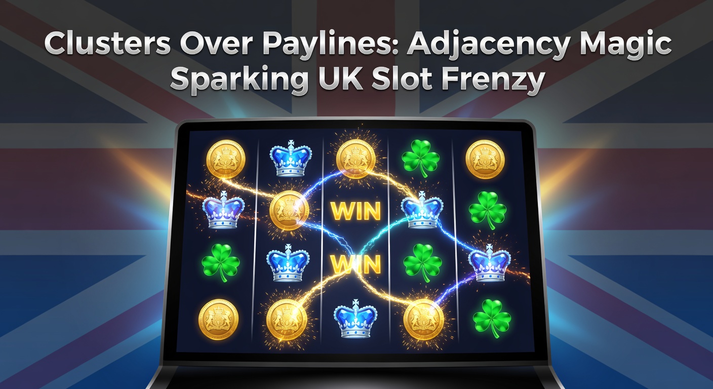 Vibrant cluster pay slot screen showing exploding symbol groups and cascading wins in a tropical-themed game