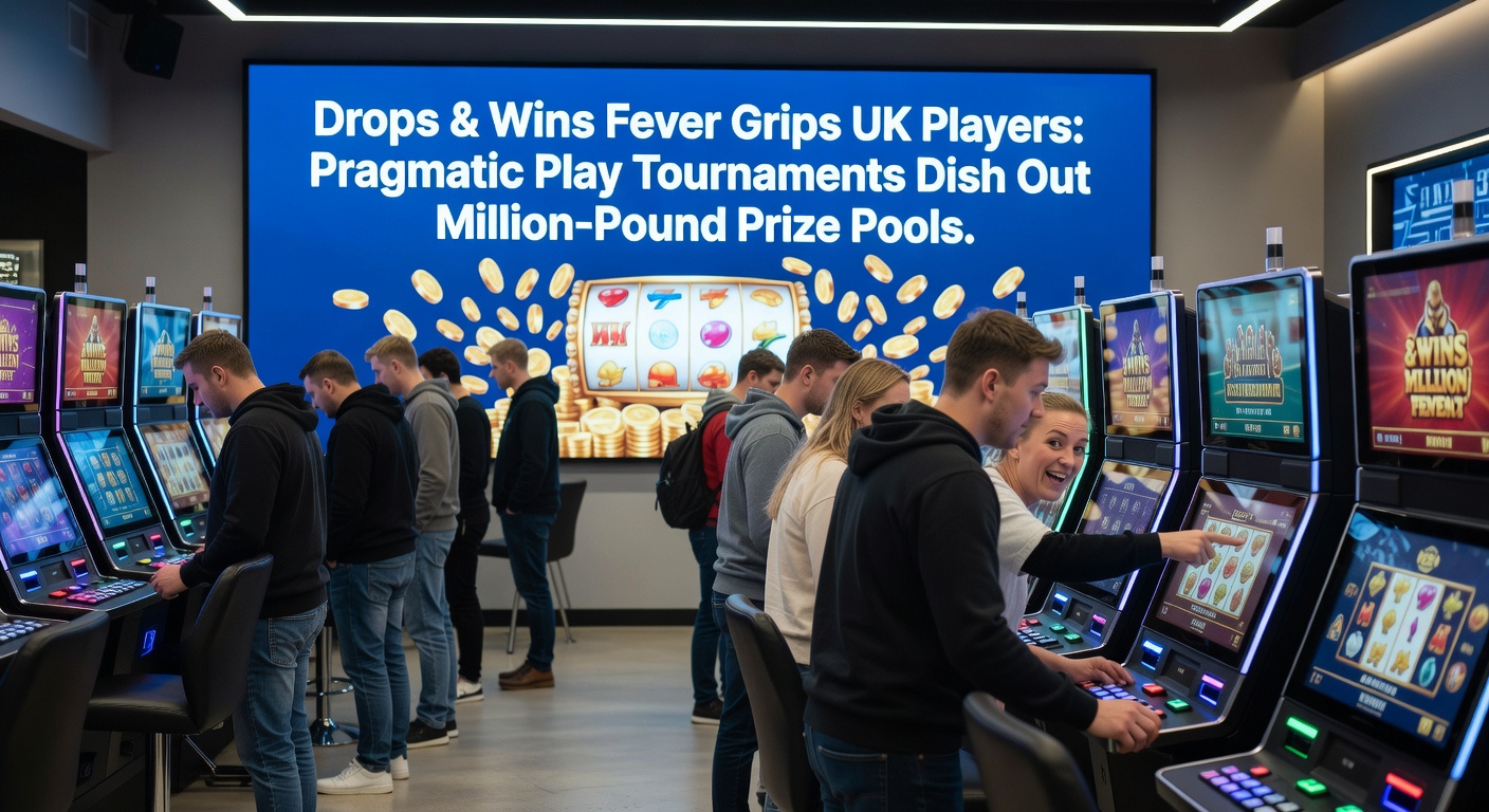 Leaderboard screenshot from a Pragmatic Play Drops & Wins tournament, highlighting top UK players with massive prize allocations and slot icons