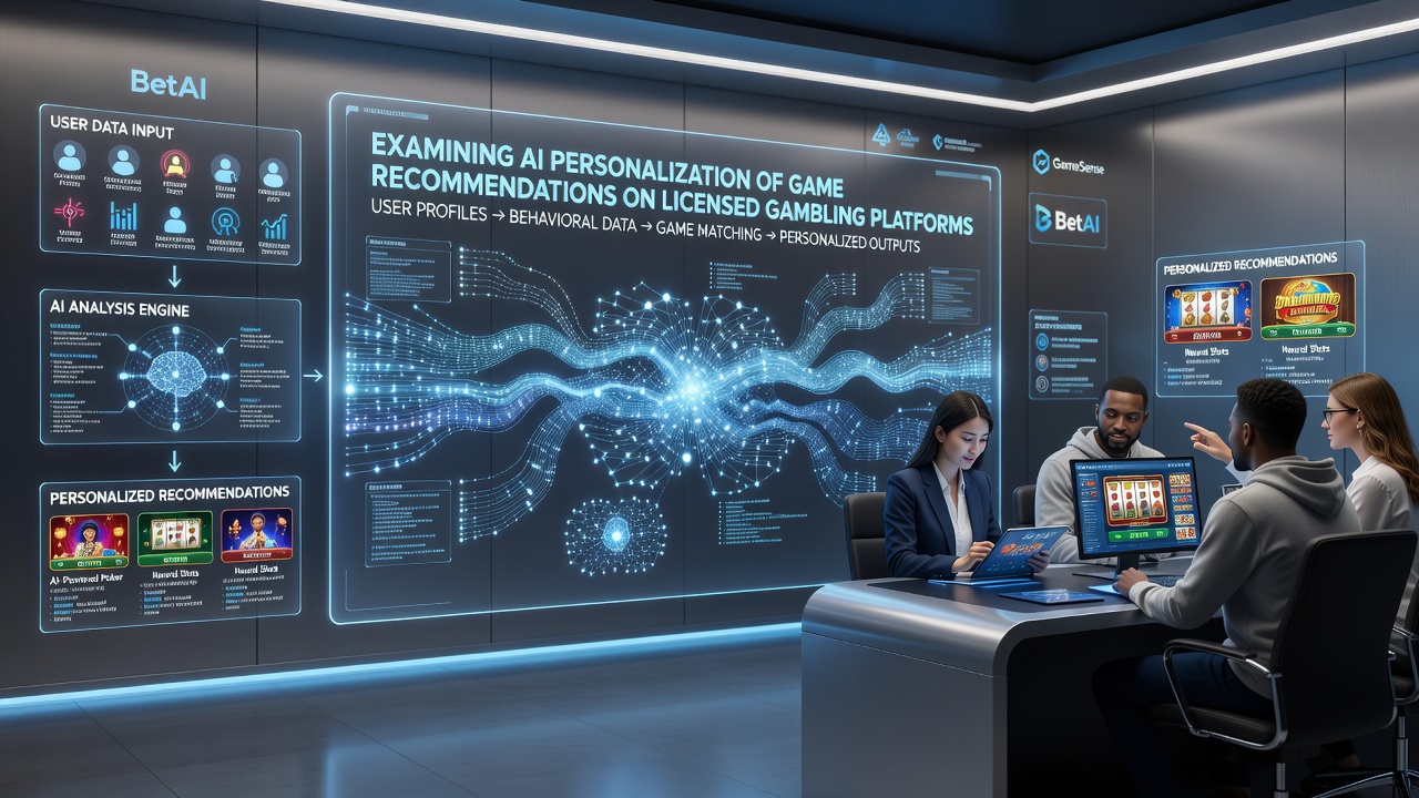 AI dashboard interface displaying personalized slot and table game recommendations for users on a regulated gambling platform