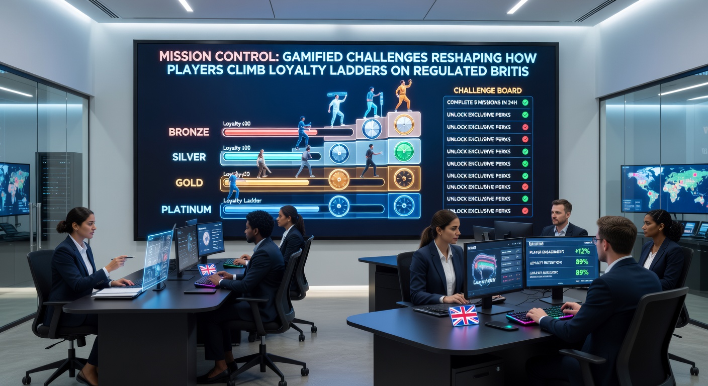 Dashboard view showing active missions and loyalty tier progress in a UK-regulated casino environment