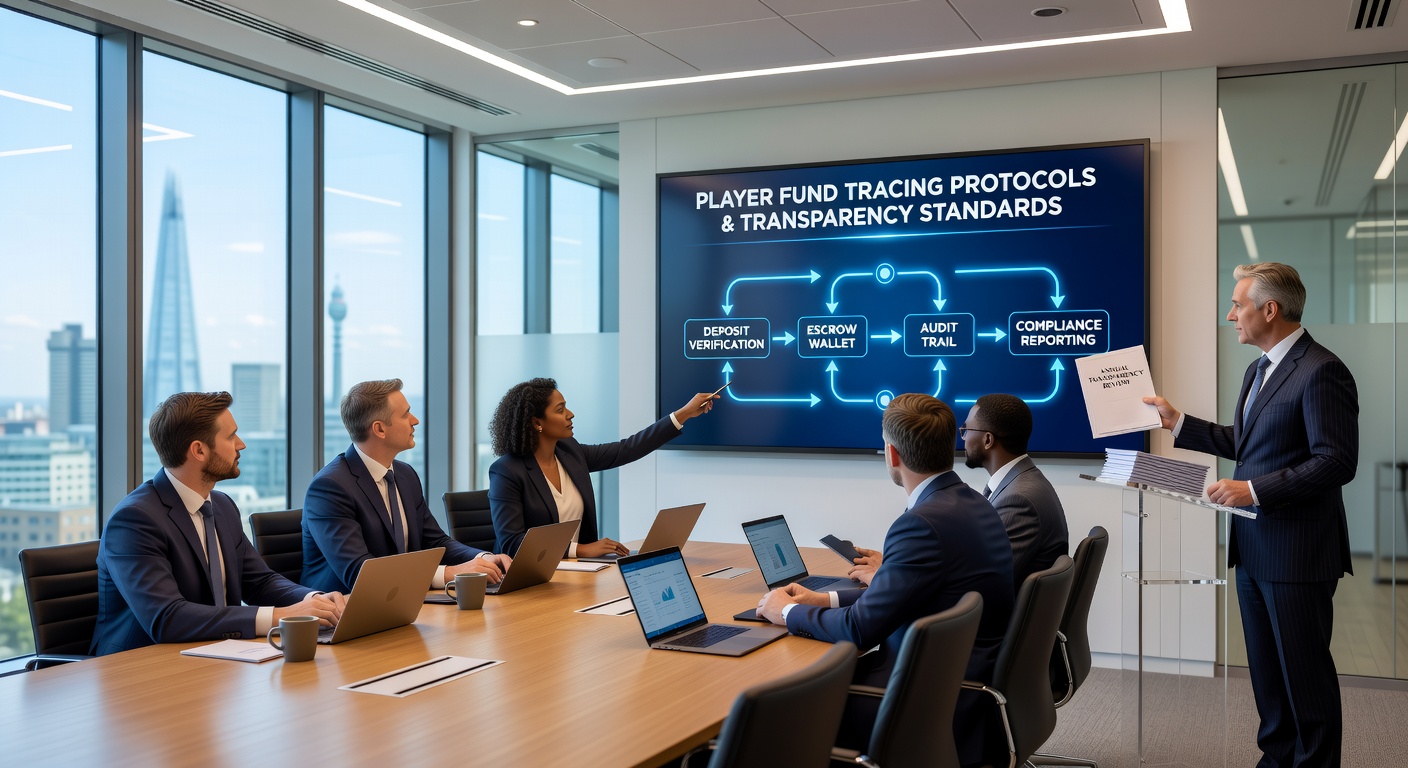 Analyst reviewing transparency dashboards and fund tracing reports from licensed gaming operators