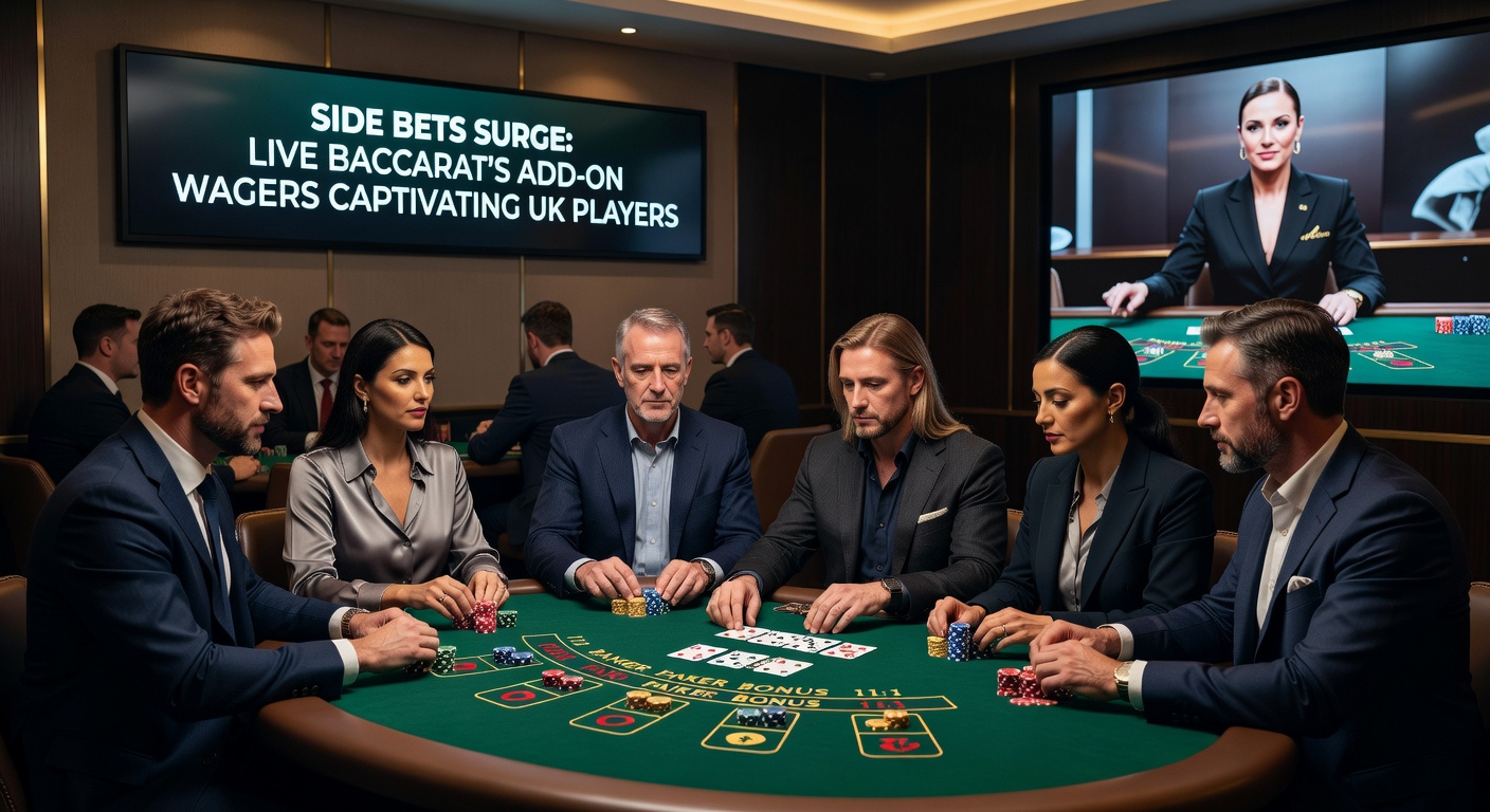 Close-up of baccarat side bet payout table on a digital screen, neon highlights on Dragon Bonus and Pairs amid dealer cards