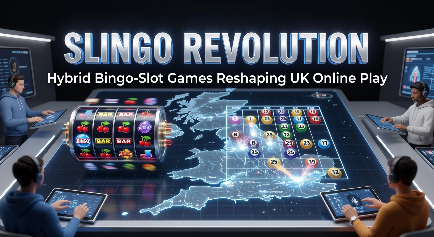 Vibrant Slingo game screen showing a bingo card merged with slot reels, numbers matching in a dynamic spin