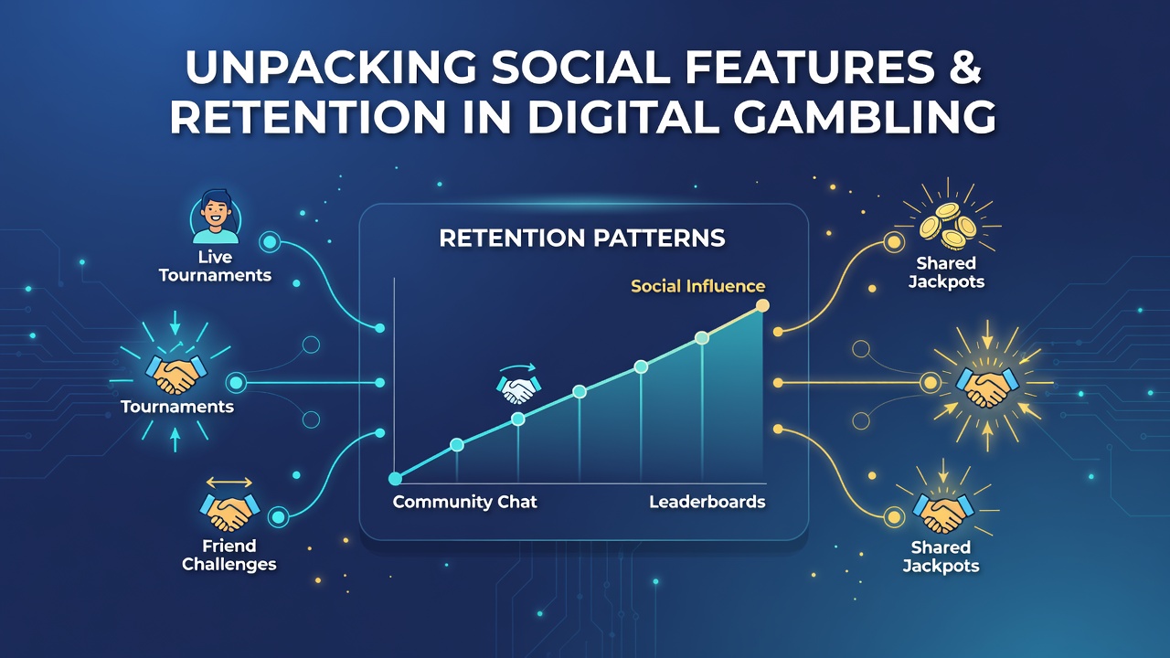 Illustration showing players engaging with social elements like leaderboards and chat in online casino interfaces