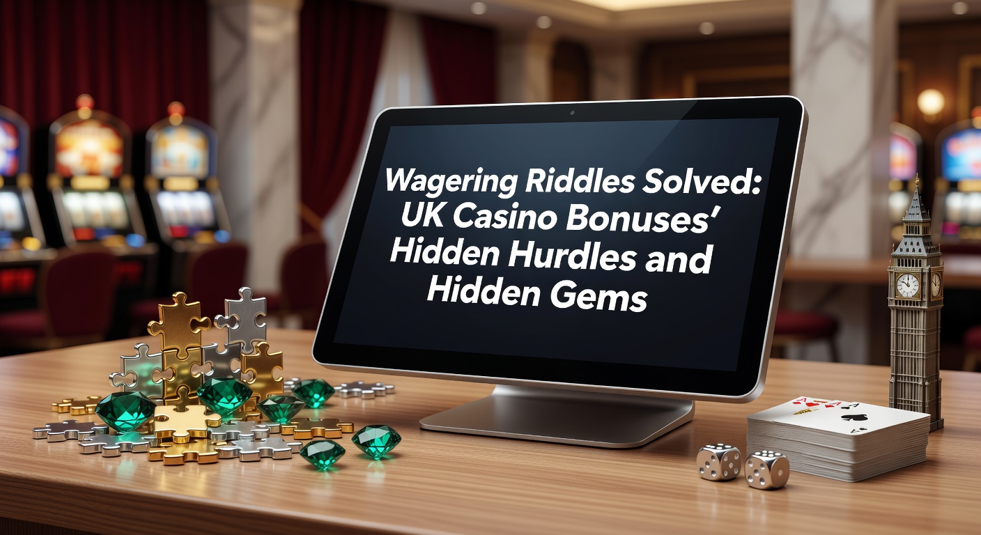 Illustration of a complex maze representing wagering requirements in UK casino bonuses, with hidden paths leading to treasures and traps